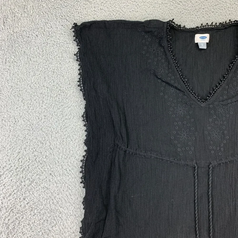 Old Navy Pullover Womens Small Black‎ Cap Sleeve Beach Cover Up V-Neck Embroider
